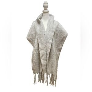 Gray Speckled Fuzzy Scarf Wrap With Fringe.